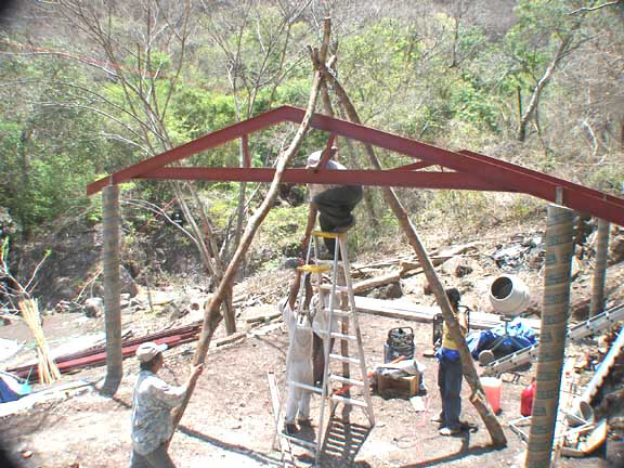 tripod set up used to raise trusses into position